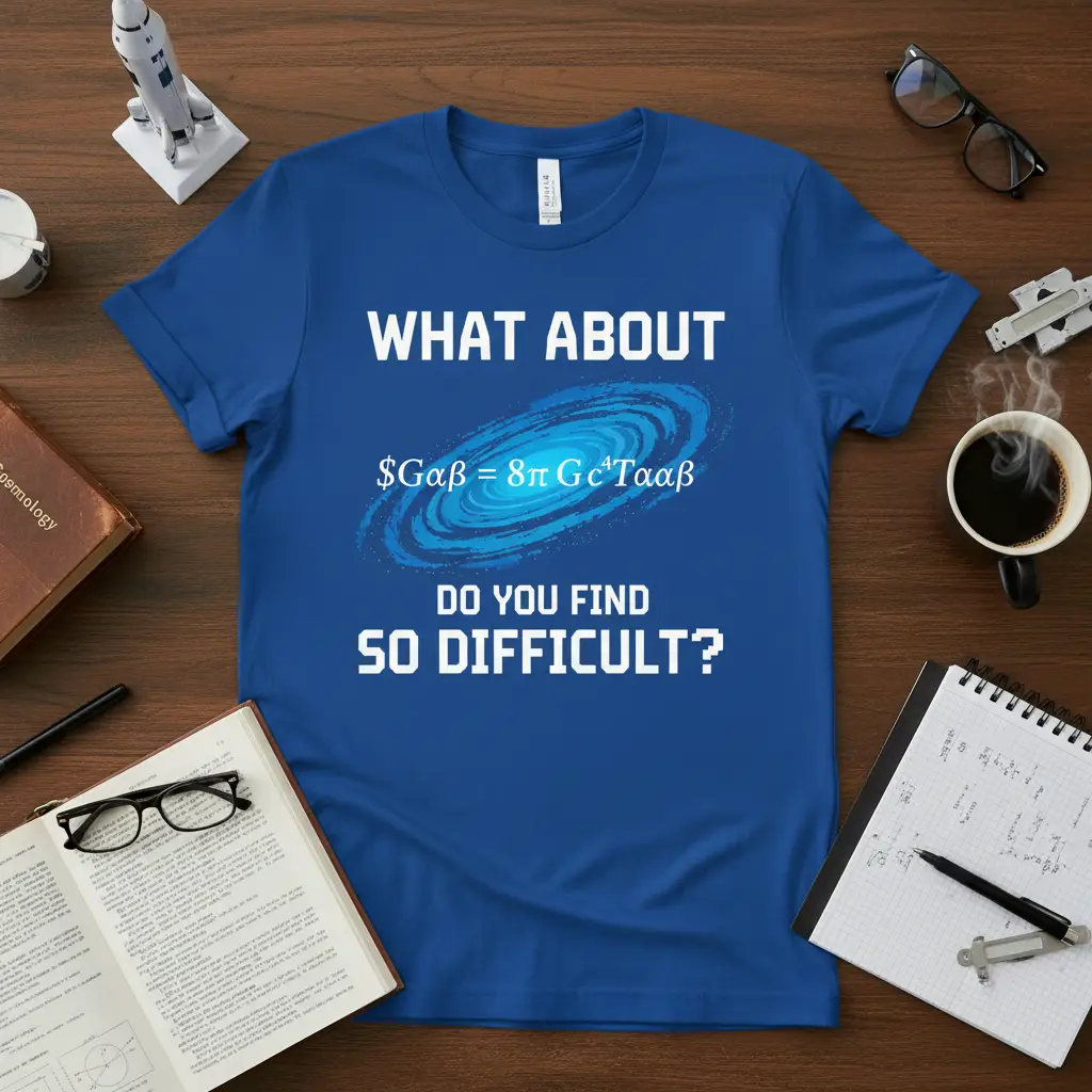 WHAT ABOUT $G_{αβ} = quote printed with creative illustration on soft premium material t-shirt design